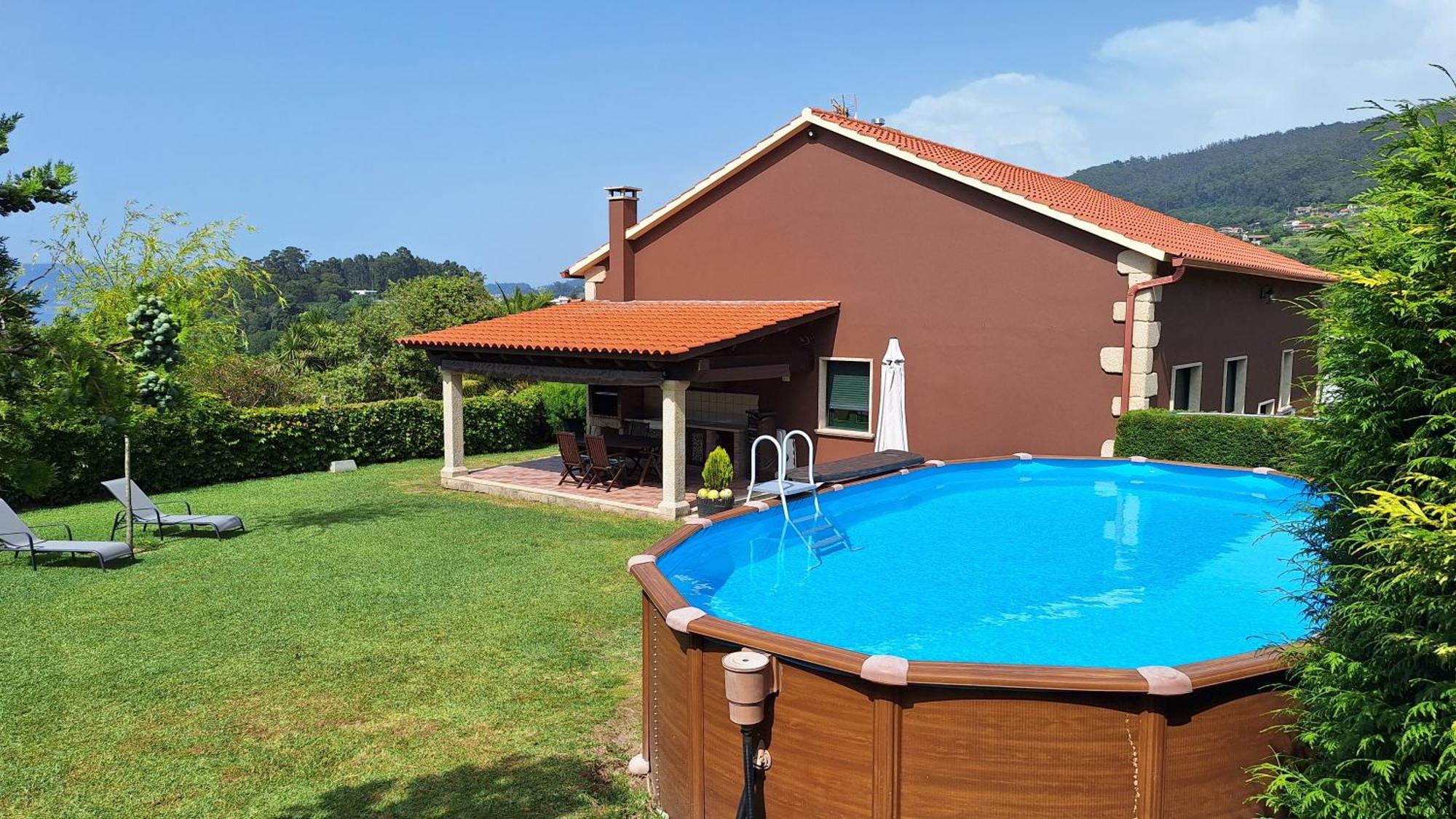 Chalet Rural 400 M Playa Piscina Barbacoa Chimenea Bueu Exterior foto